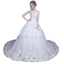 Q003 Lace Up In Stock Wedding Apparel Wholesale Strapless Beaded Long train Elegant bridal gown wedding dress lace